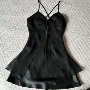 Vintage La Vie En Rose Gold Label- black slip dress nightdress spaghetti straps